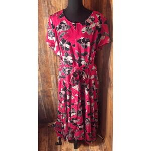 Lane Bryant Women's Size 18 Pink Floral‎ Print Midi Dress with Belt